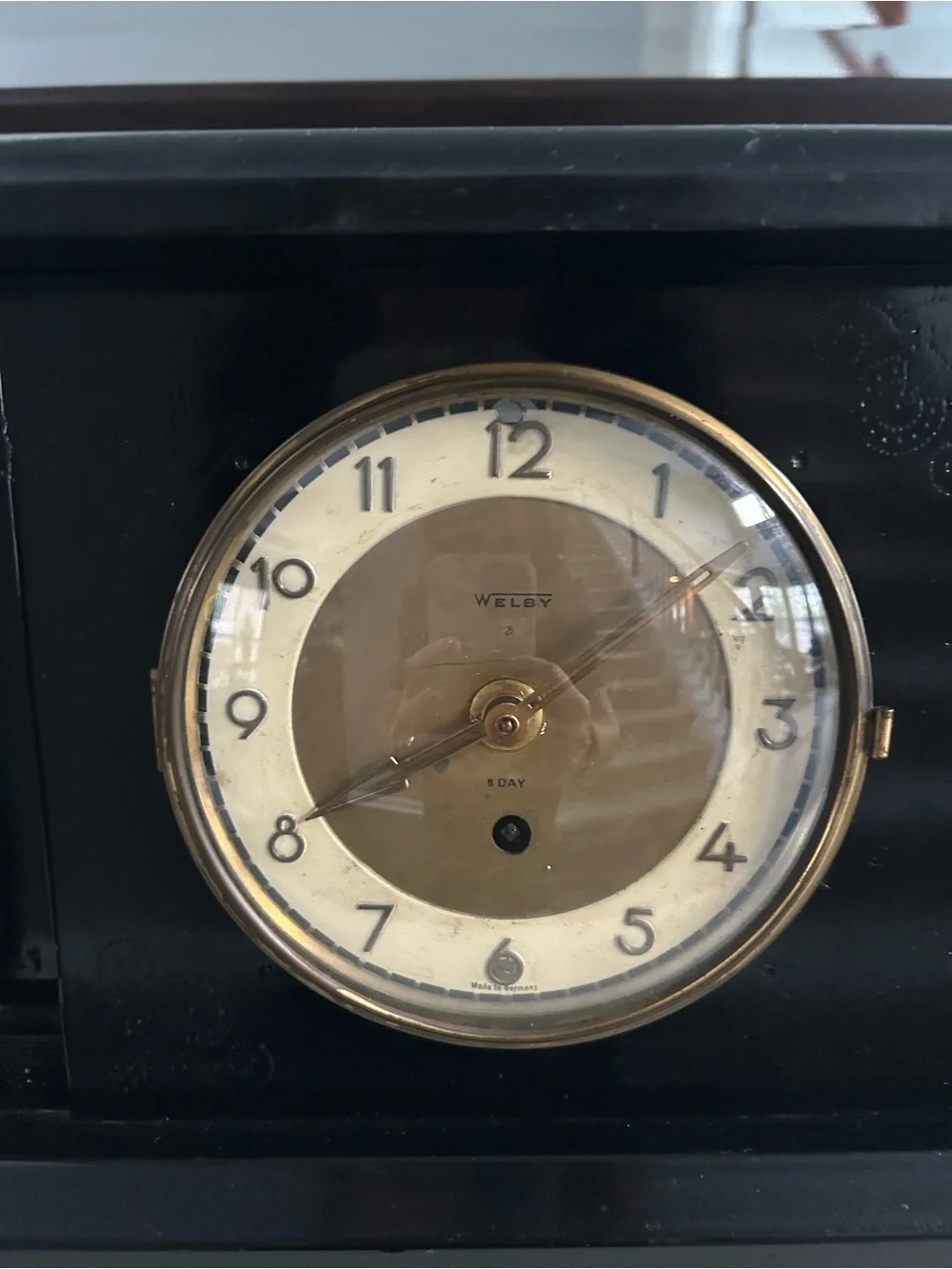 Antique Black and Gold Welby Vintage Mantel Clock